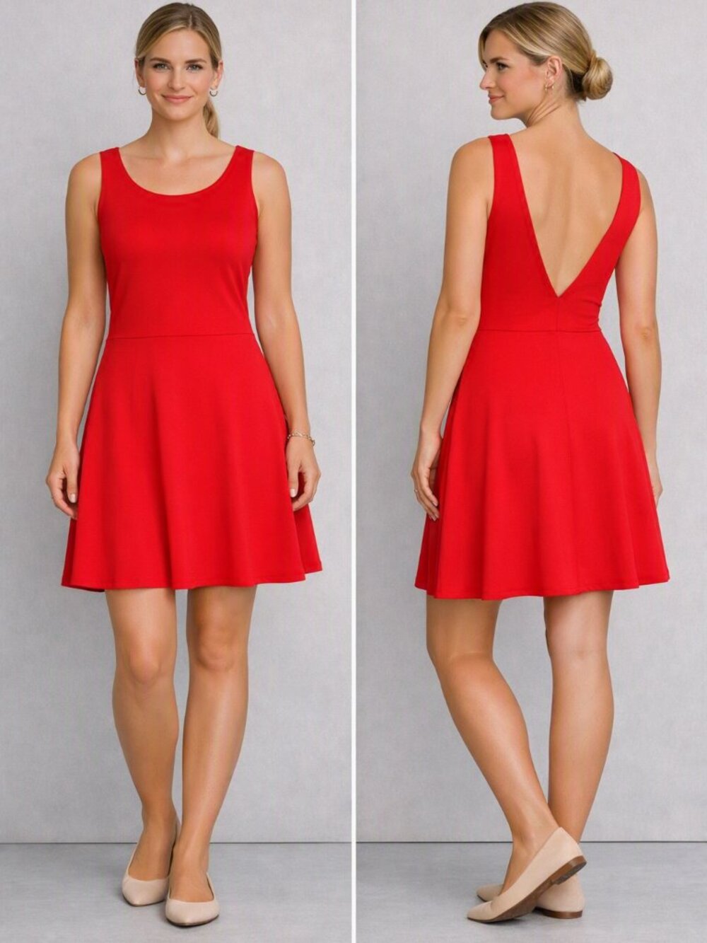 H&M divided Red Tank fit & flare low back dress size8